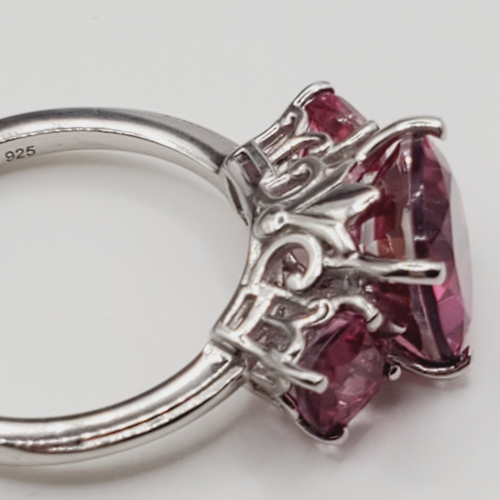 Pink Quartz Ring Cushion Cut Ring 925 Sterling Silver Ring - Picture 6 of 8